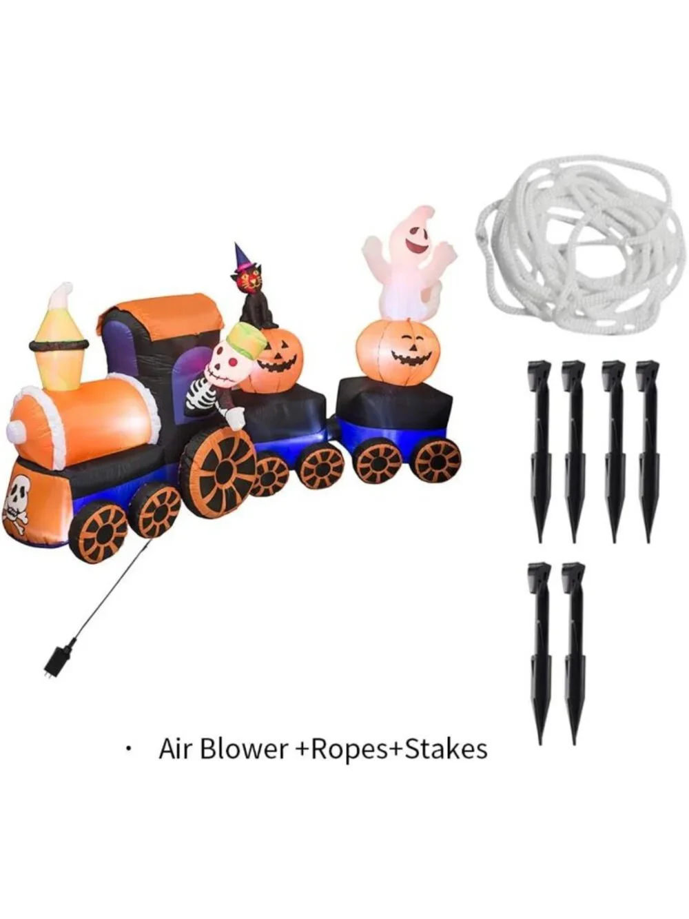 9ft Halloween Inflatable Train with Kittens, Ghosts & Pumpkins - Festive Decor